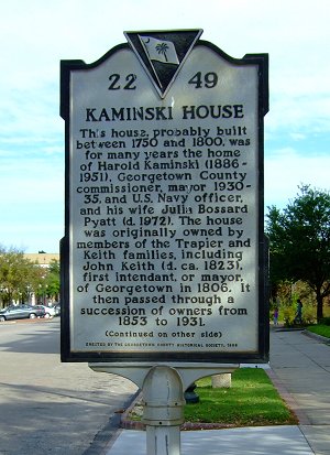 Kaminski House Marker, Georgetown, SC